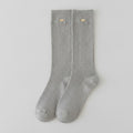 Ribbed Crew Socks With Detail - Light Gray