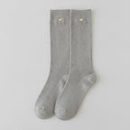 Ribbed Crew Socks With Detail - Light Gray