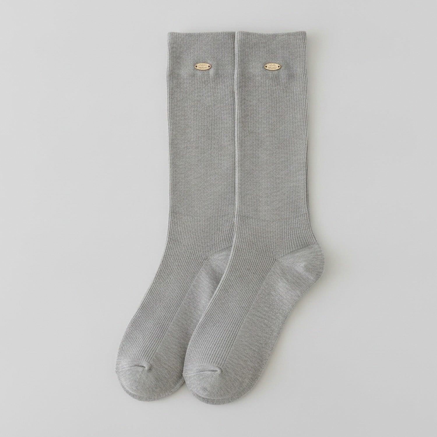 Ribbed Crew Socks With Detail - Light Gray
