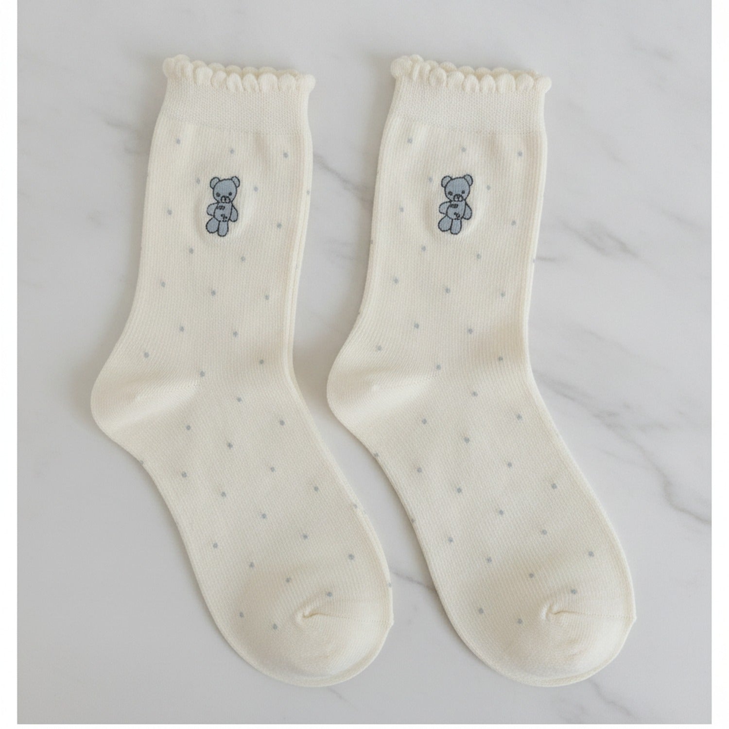 Ivory Polka Dot Crew Socks