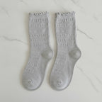 Ruffle Trim Crew Socks - Light Gray