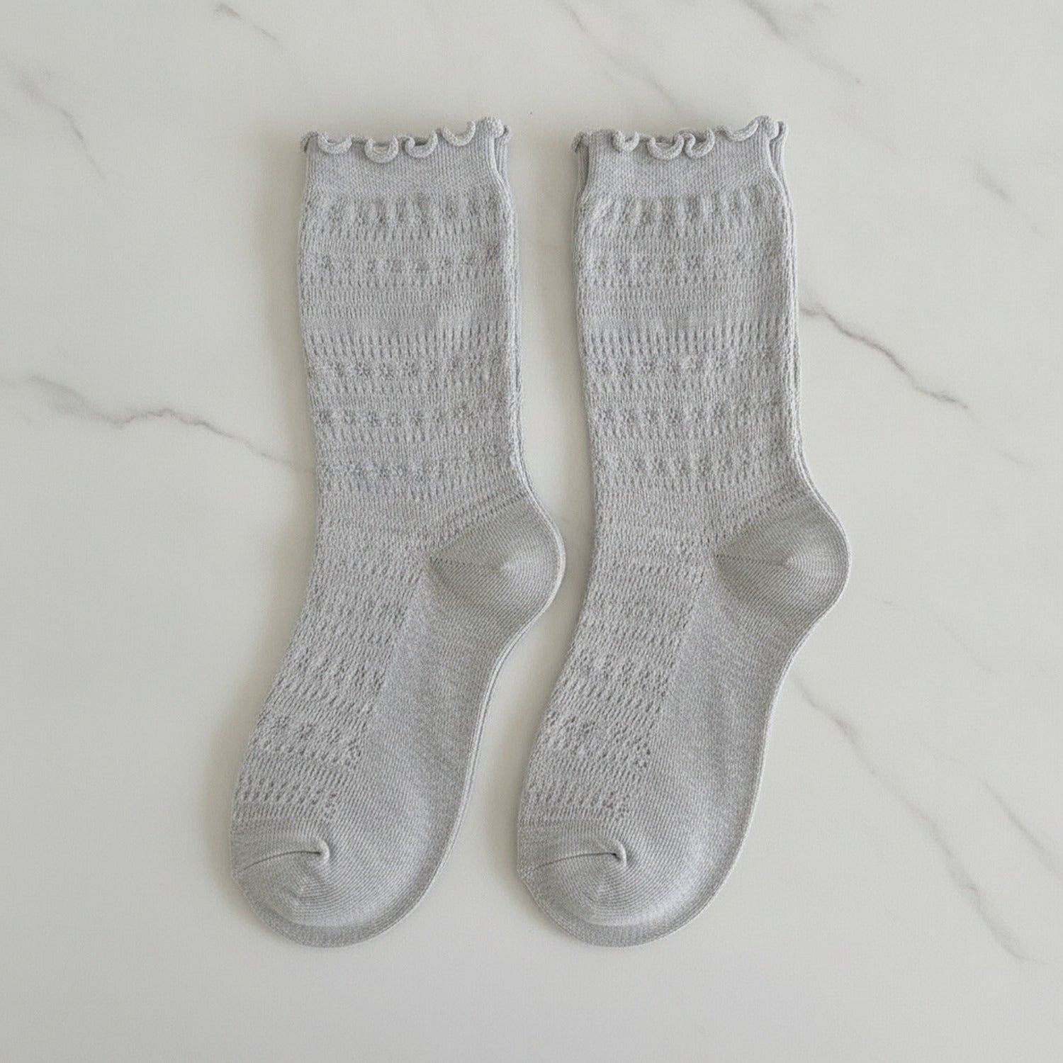 Ruffle Trim Crew Socks - Light Gray