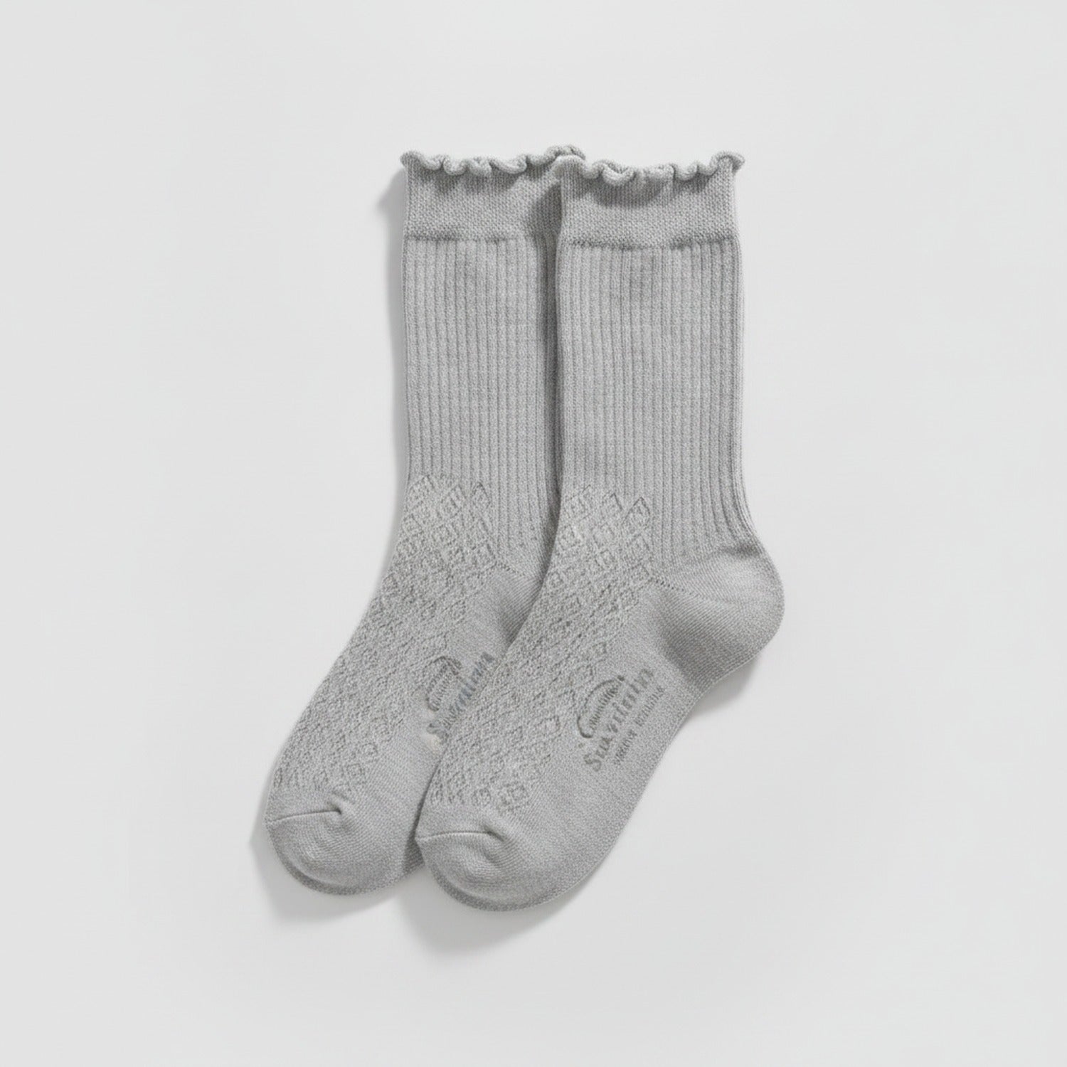 Ruffle Trim Crew Socks - Light Gray