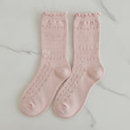 Ruffle Trim Crew Socks - Pink