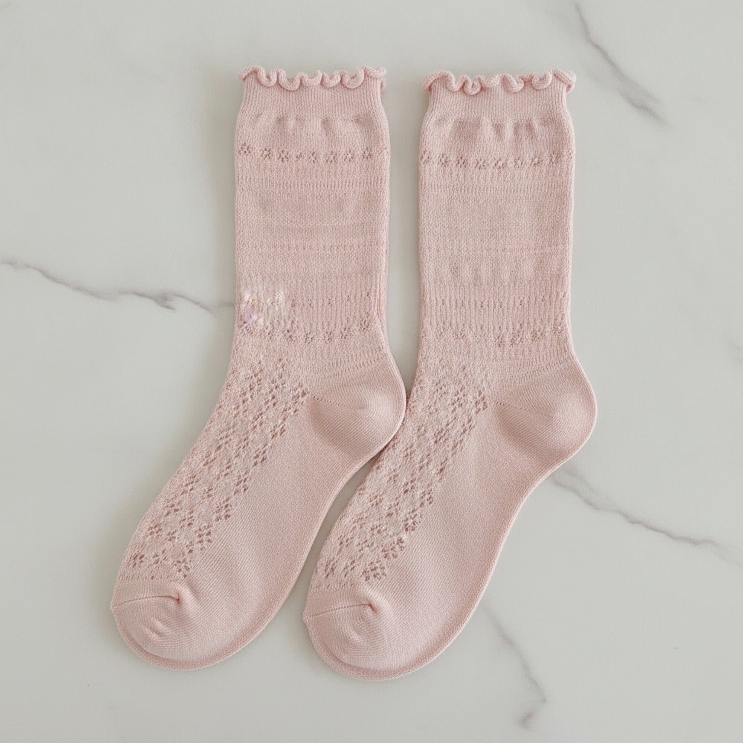 Ruffle Trim Crew Socks - Pink