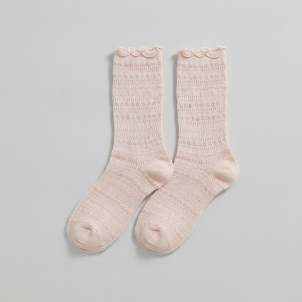 Ruffle Trim Crew Socks - Pink