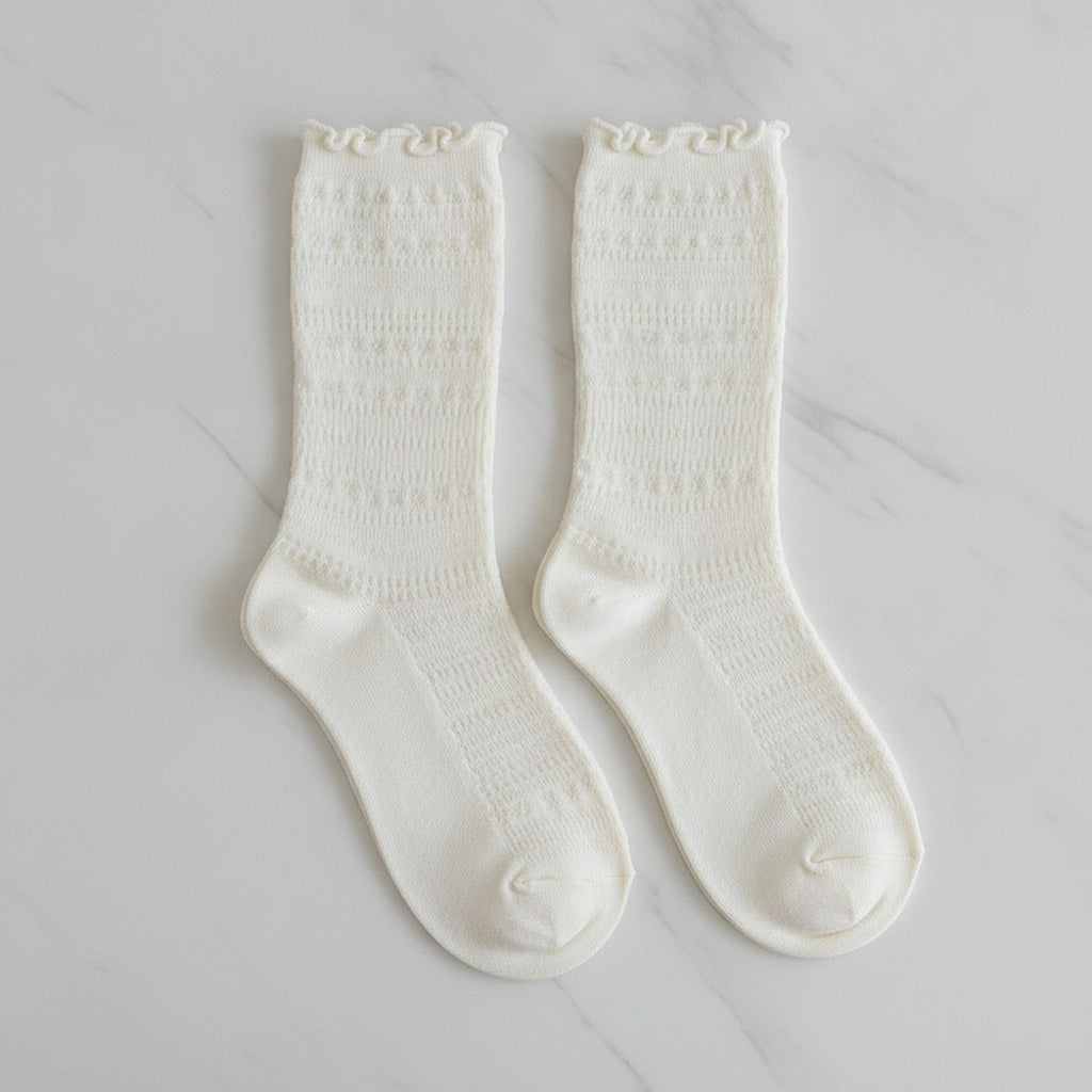White Ruffled Eyelet Crew Socks