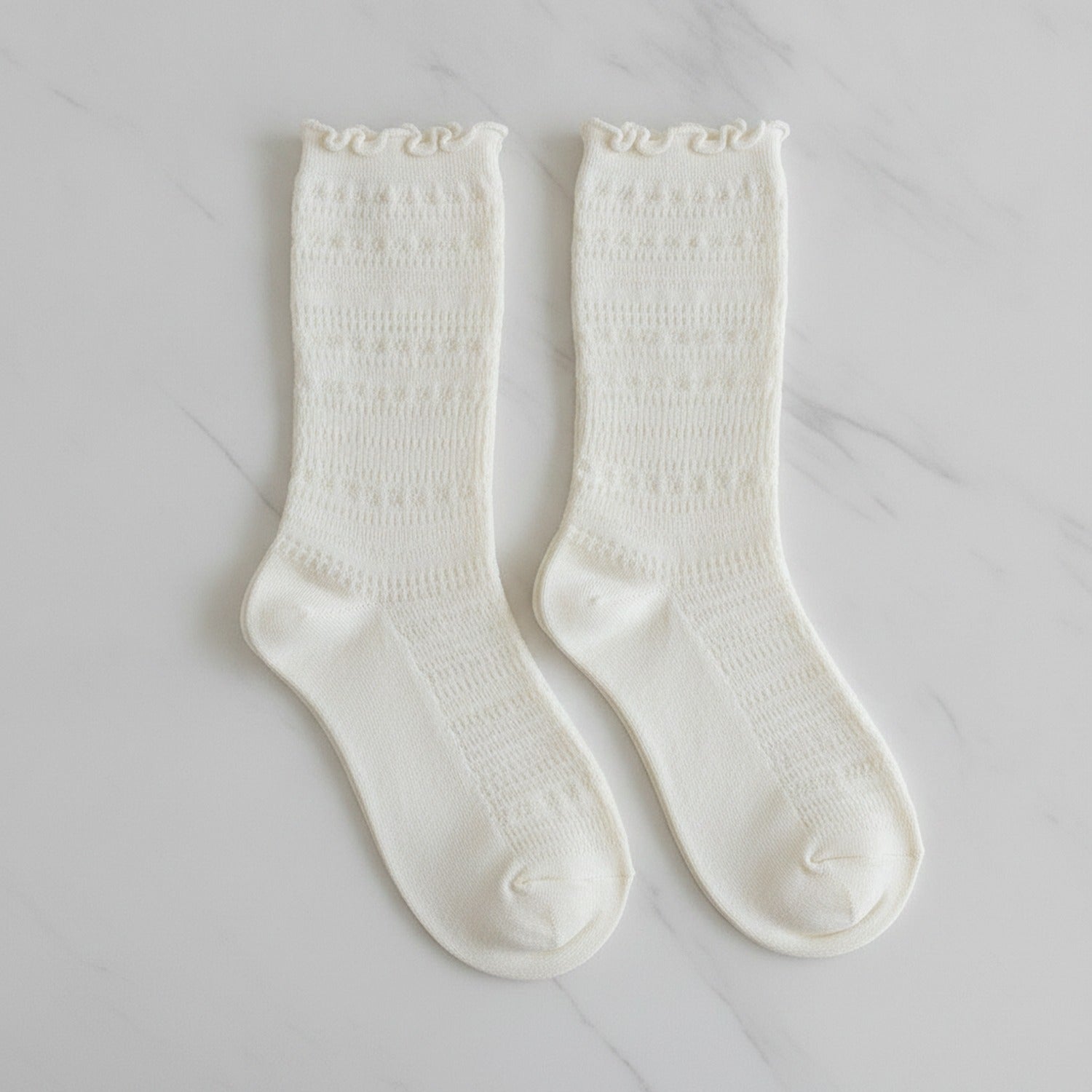 White Ruffled Eyelet Crew Socks