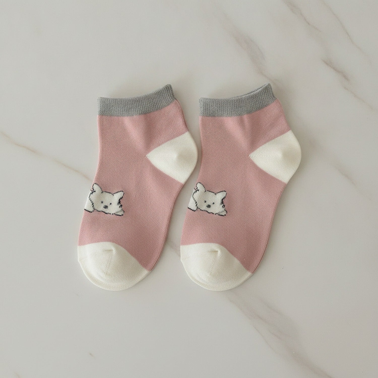 Pink Cat Face Ankle Socks