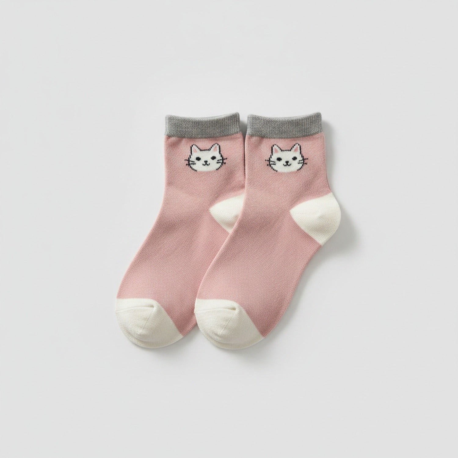 Pink Cat Face Ankle Socks