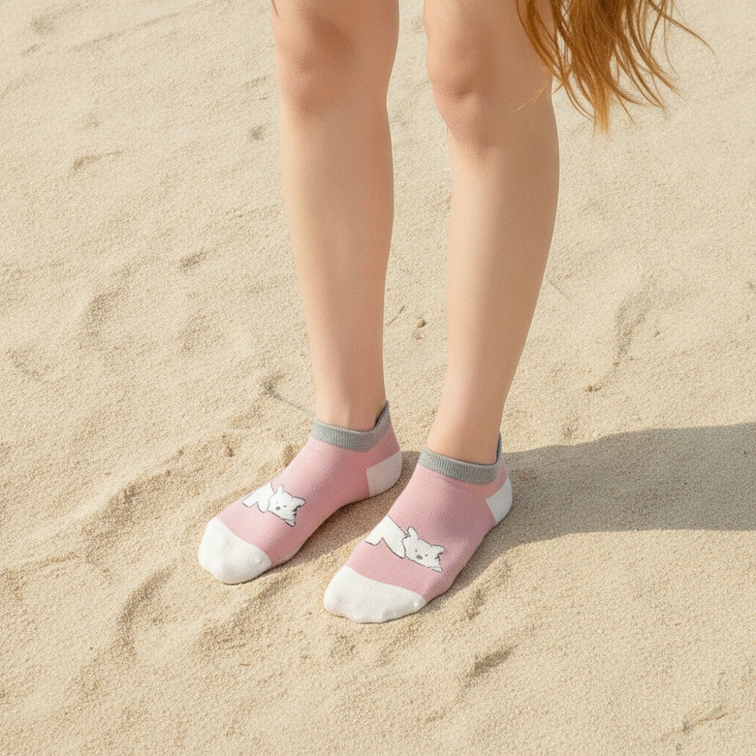 Pink Cat Face Ankle Socks