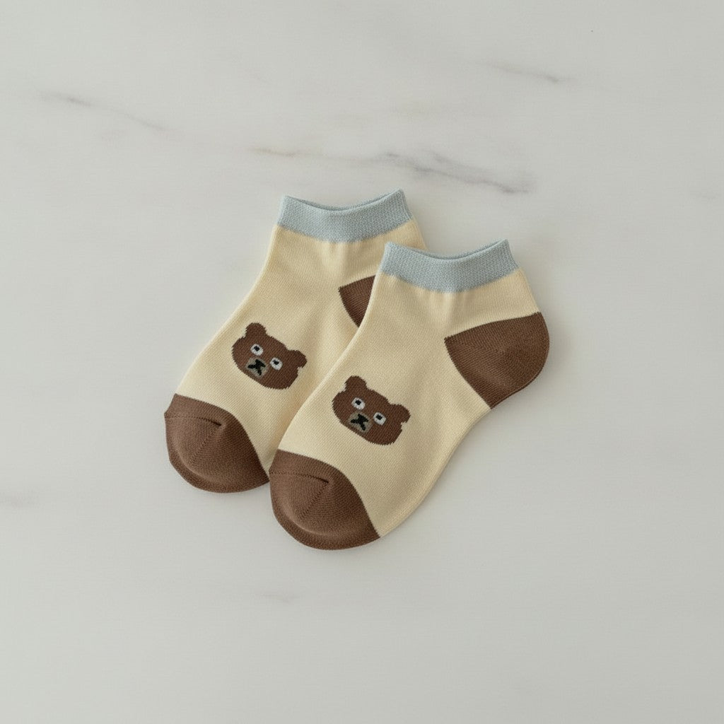 Yellow Bear Print Ankle Socks