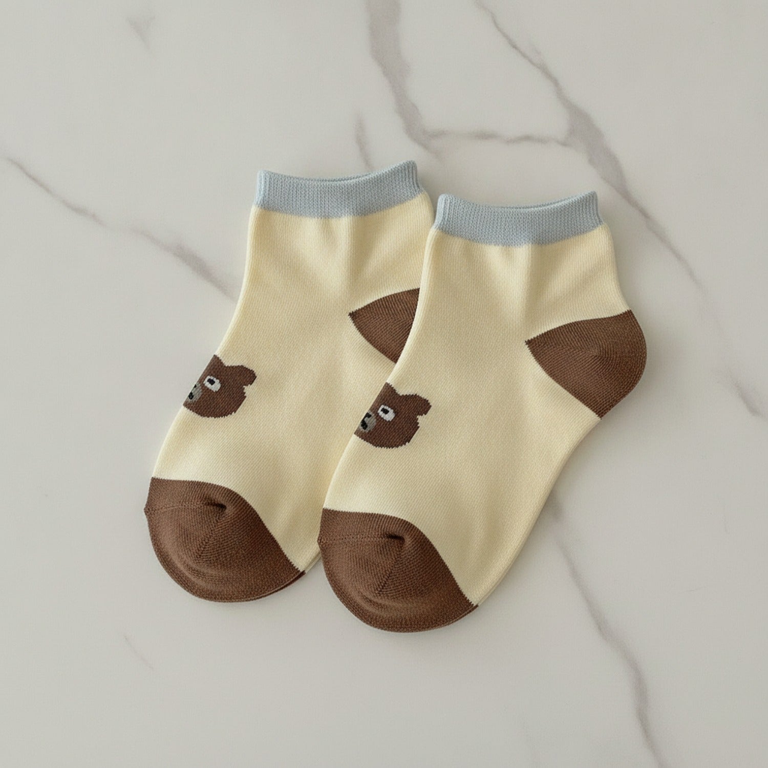 Yellow Bear Print Ankle Socks