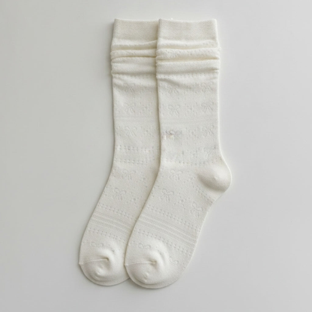 Ivory Dotted Bow Crew Socks