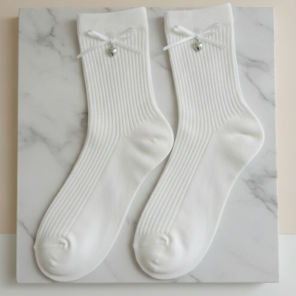 White Ribbed Heart Crew Socks – apparel accessories (view 2)