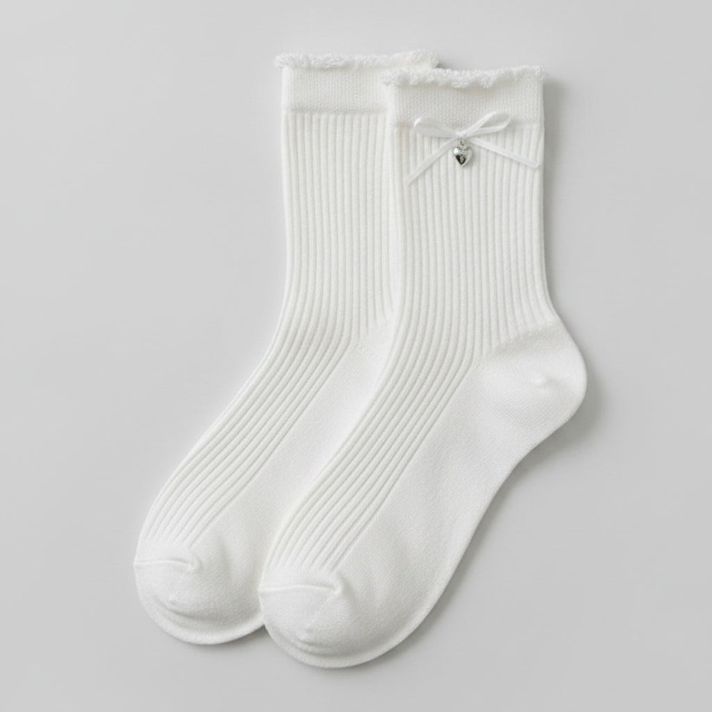 White Ribbed Heart Crew Socks – apparel accessories (view 1)