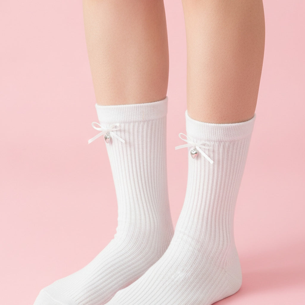 White Ribbed Heart Crew Socks – apparel accessories (view 3)