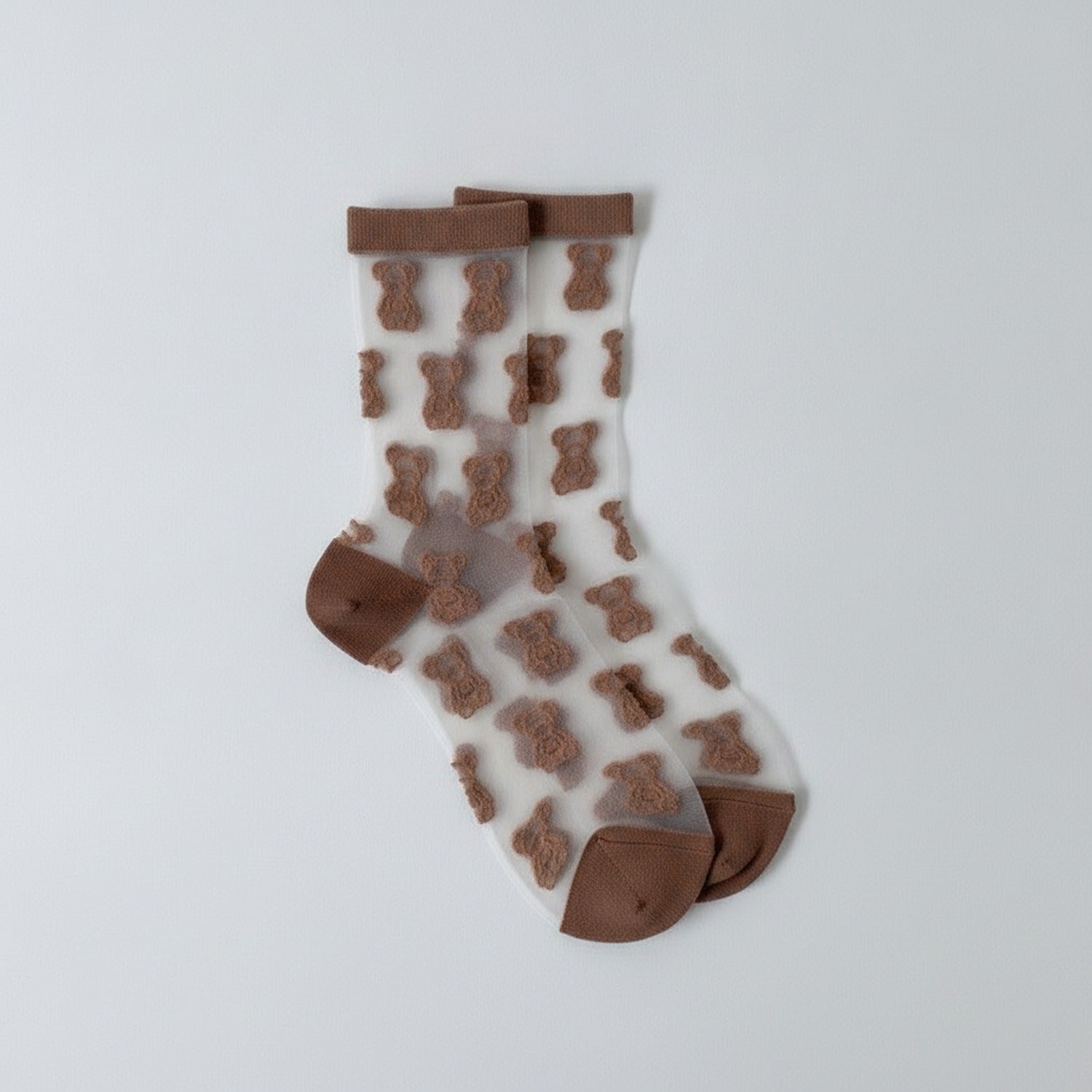Sheer Teddy Bear Crew Socks - Coffee