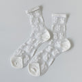 Sheer Teddy Bear Crew Socks - White