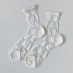 Sheer Teddy Bear Crew Socks - White