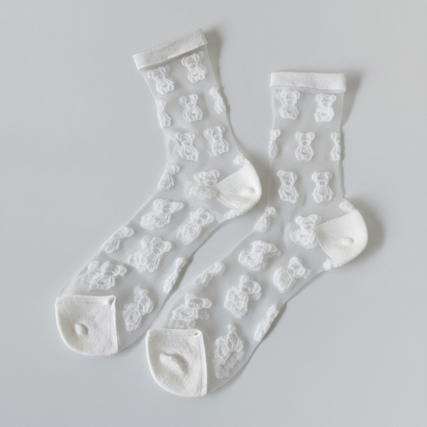 Sheer Teddy Bear Crew Socks - White