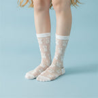 Sheer Teddy Bear Crew Socks - White