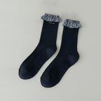 Navy Ribbed Ruffle Crew Socks – apparel accessories (view 3)