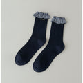 Navy Ribbed Ruffle Crew Socks – apparel accessories (view 1)