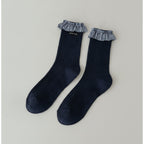 Navy Ribbed Ruffle Crew Socks – apparel accessories (view 1)