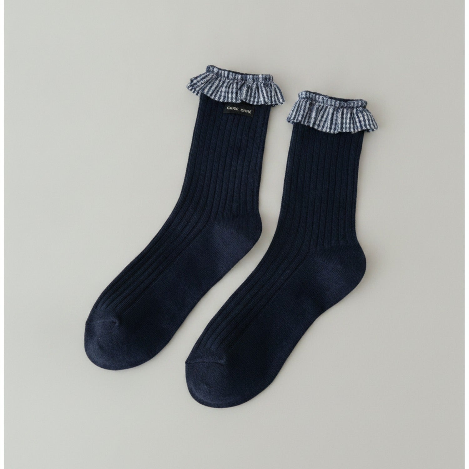 Navy Ribbed Ruffle Crew Socks
