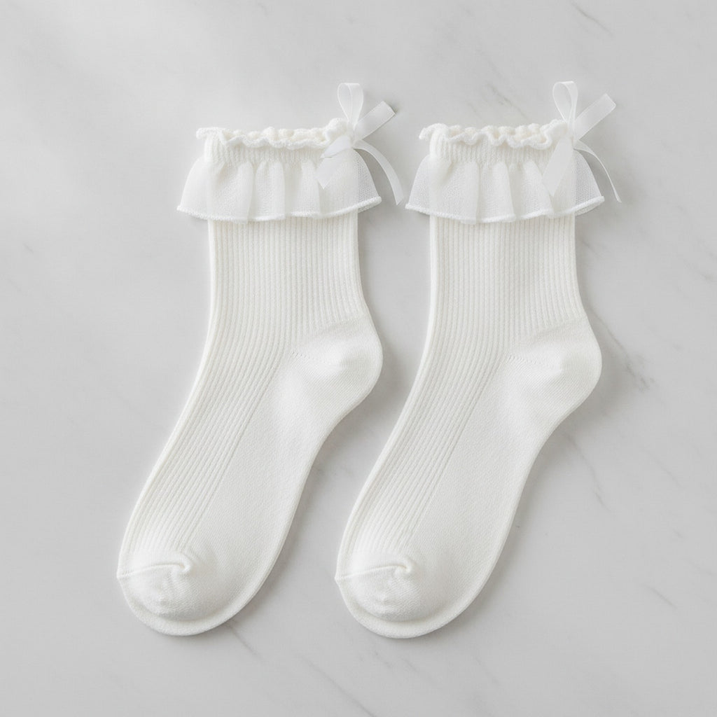 White Ruffle Ribbon Crew Socks – apparel accessories (view 2)