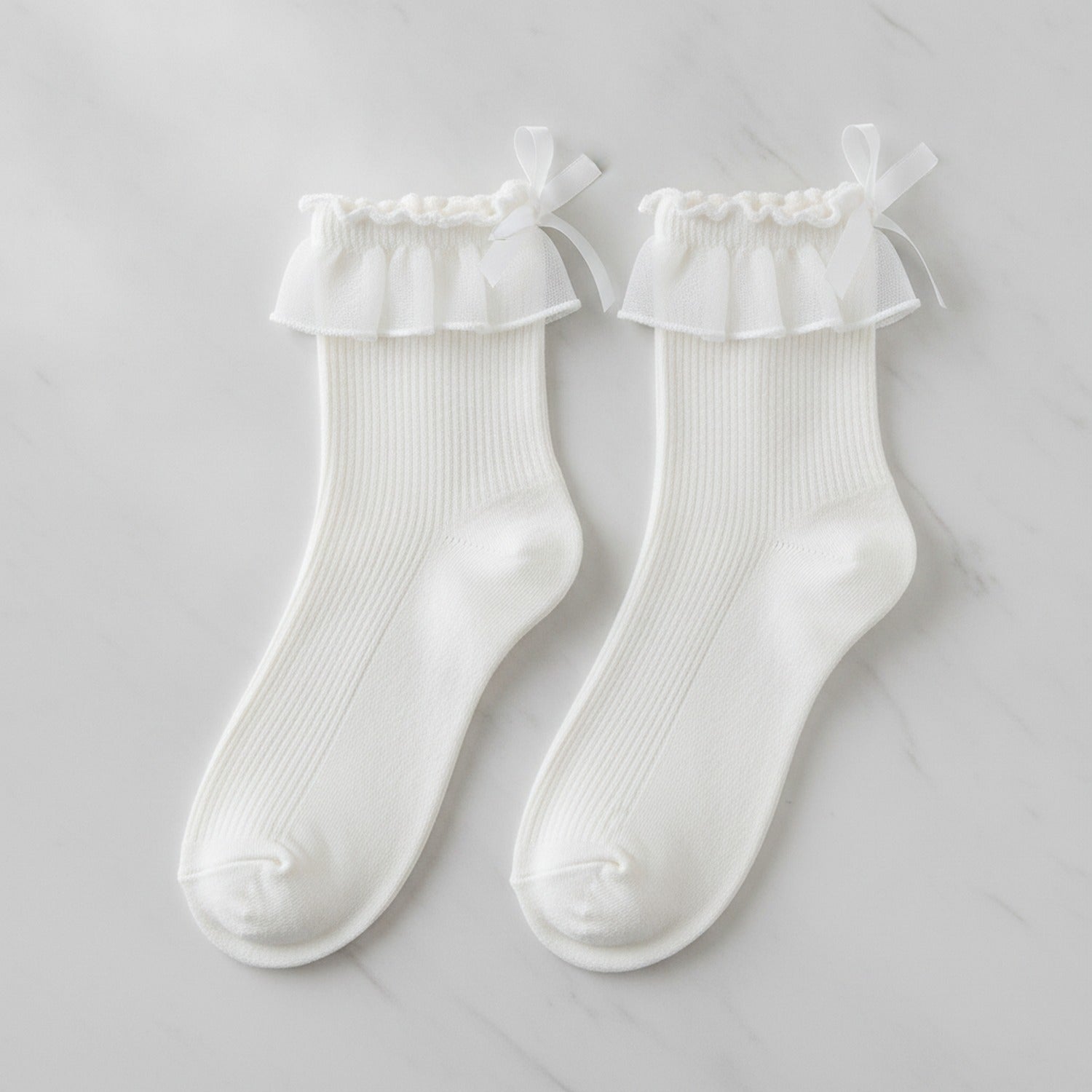White Ruffle Ribbon Crew Socks – apparel accessories (view 2)