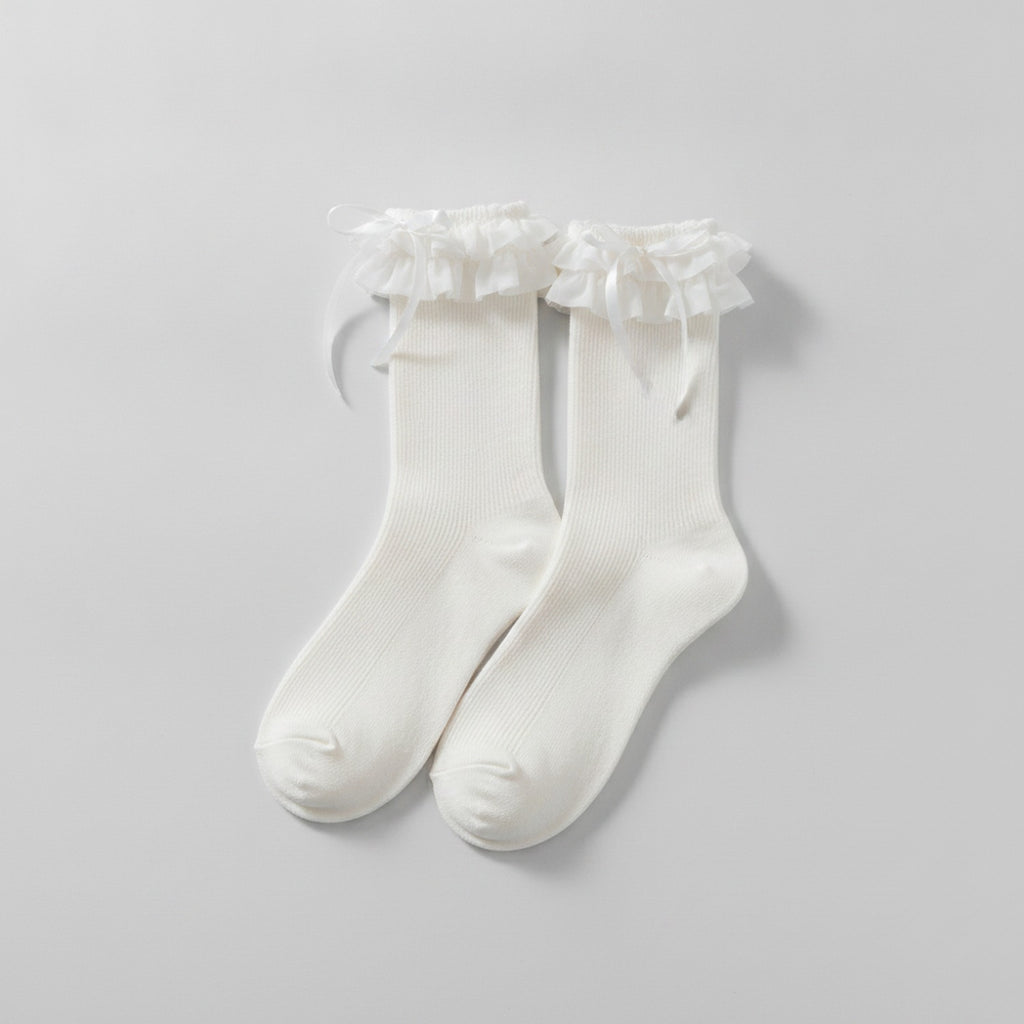 White Ruffle Ribbon Crew Socks – apparel accessories (view 1)