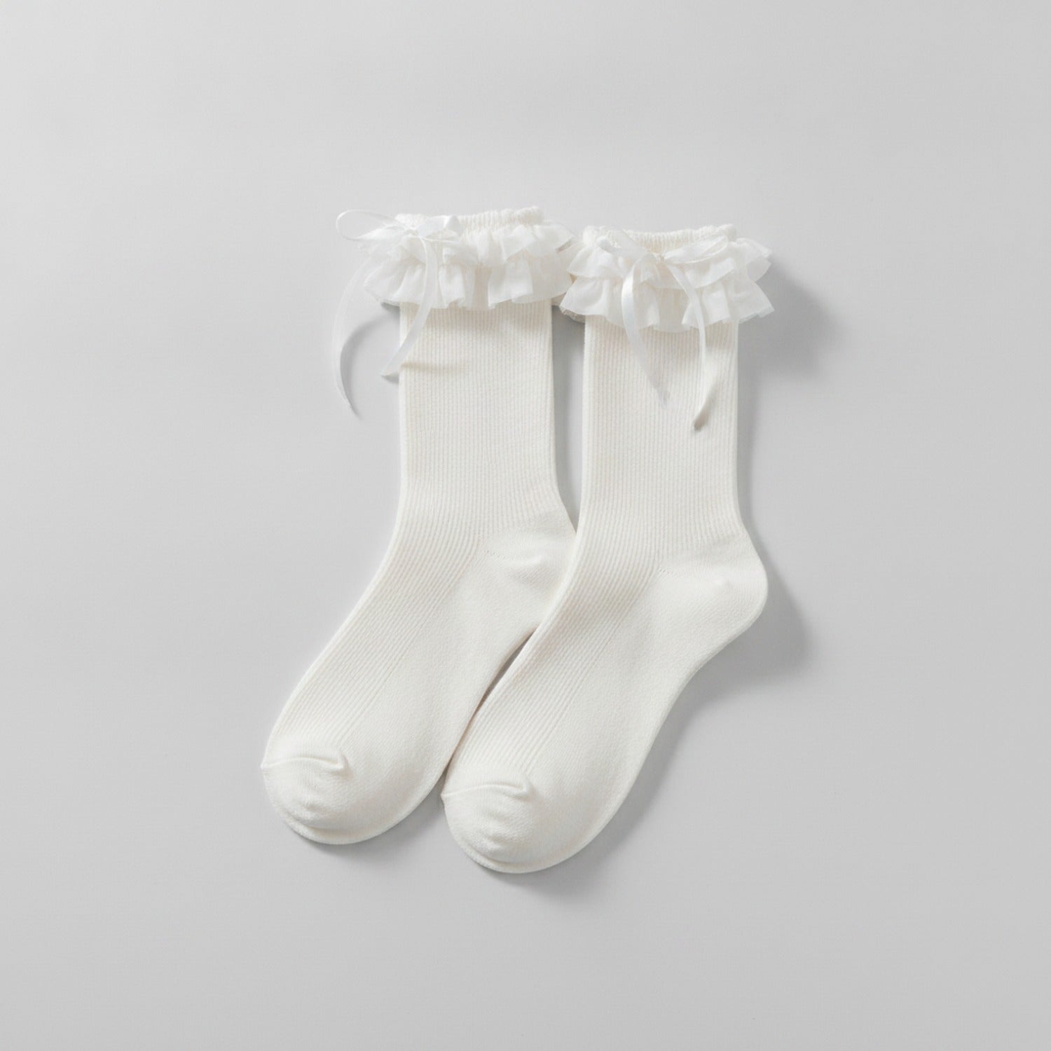 White Ruffle Ribbon Crew Socks – apparel accessories (view 1)