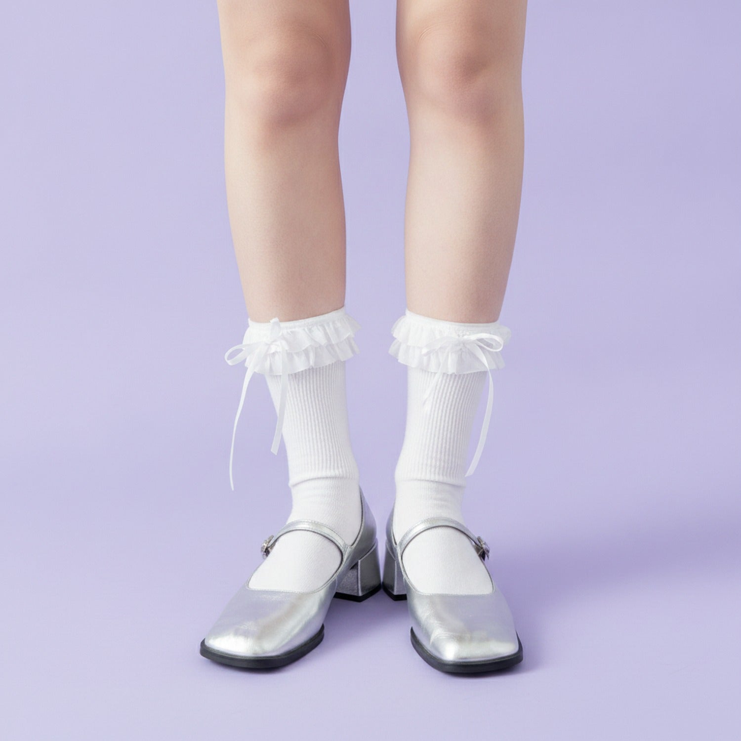 White Ruffle Ribbon Crew Socks – apparel accessories (view 3)
