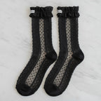 Sheer Dotted Ruffle Ankle Socks - Black