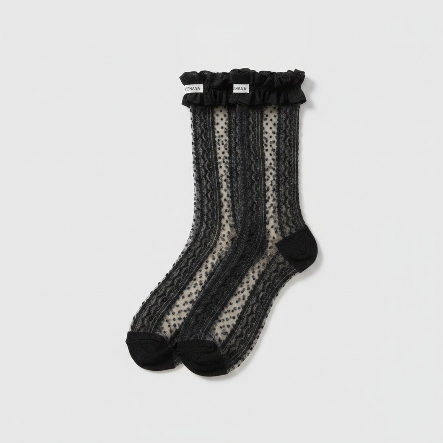 Black Sheer Dotted Ruffle Ankle Socks - Black