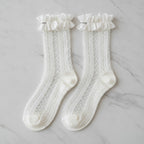 Sheer Dotted Ruffle Ankle Socks - White