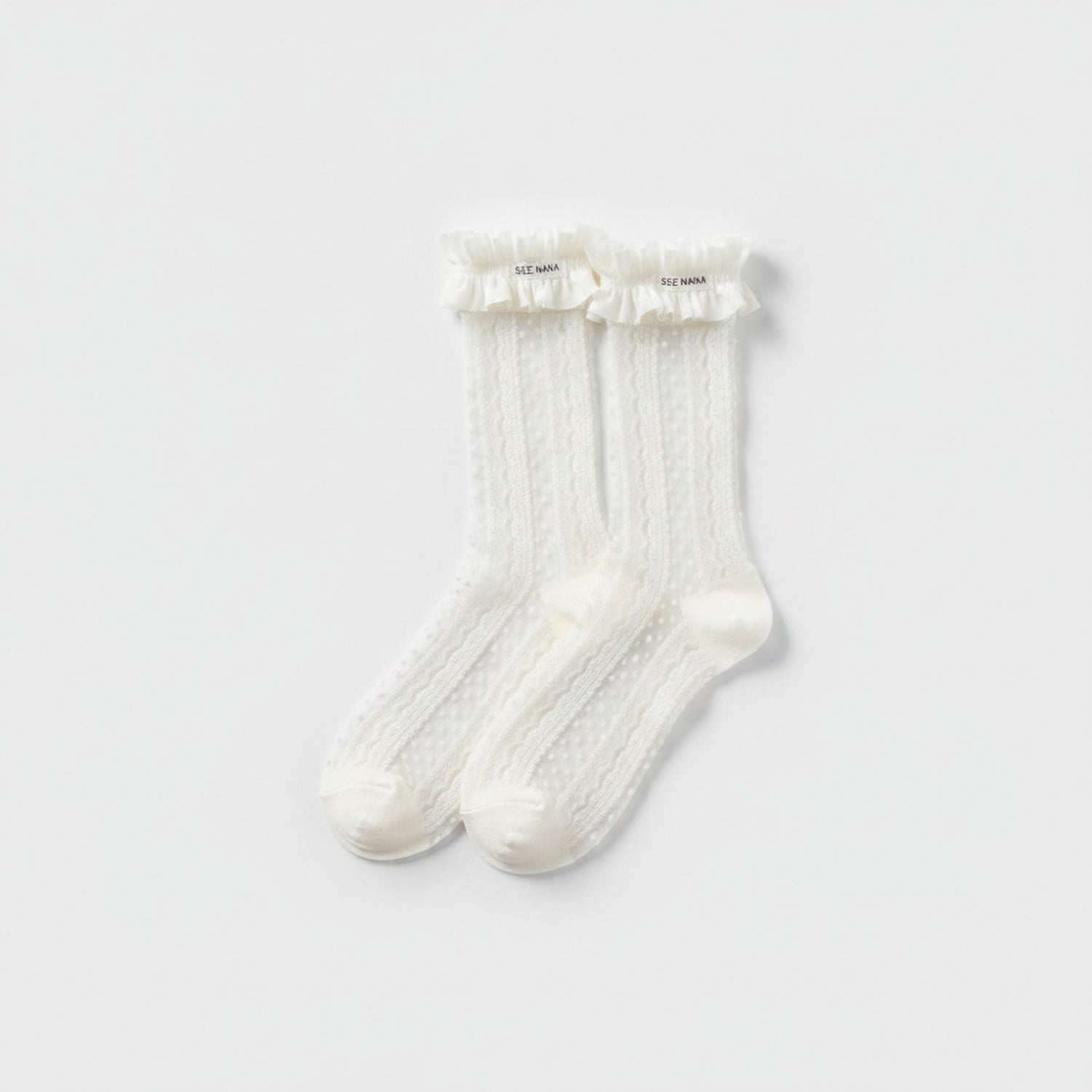 Black Sheer Dotted Ruffle Ankle Socks - White