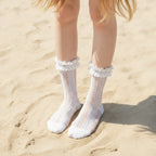 Sheer Dotted Ruffle Ankle Socks - White