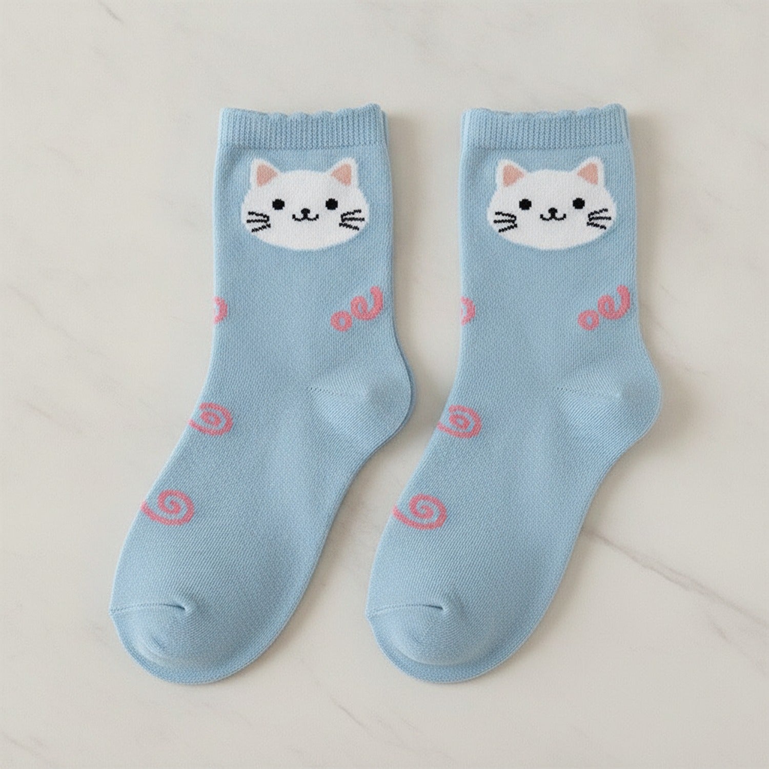 Blue Cat Swirl Crew Socks