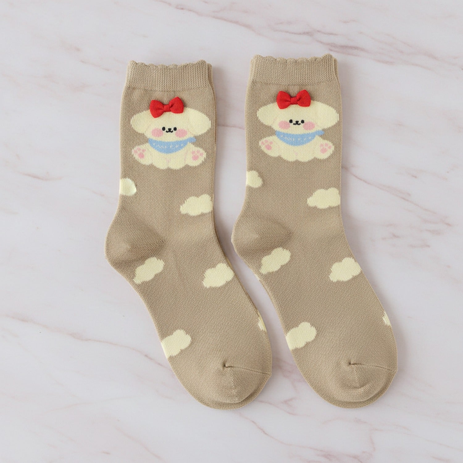 Khaki Apple Patterned Crew Socks