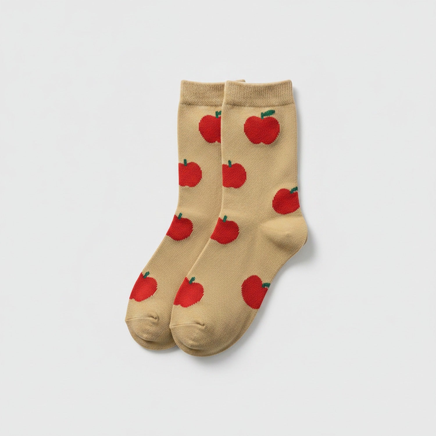 Khaki Apple Patterned Crew Socks