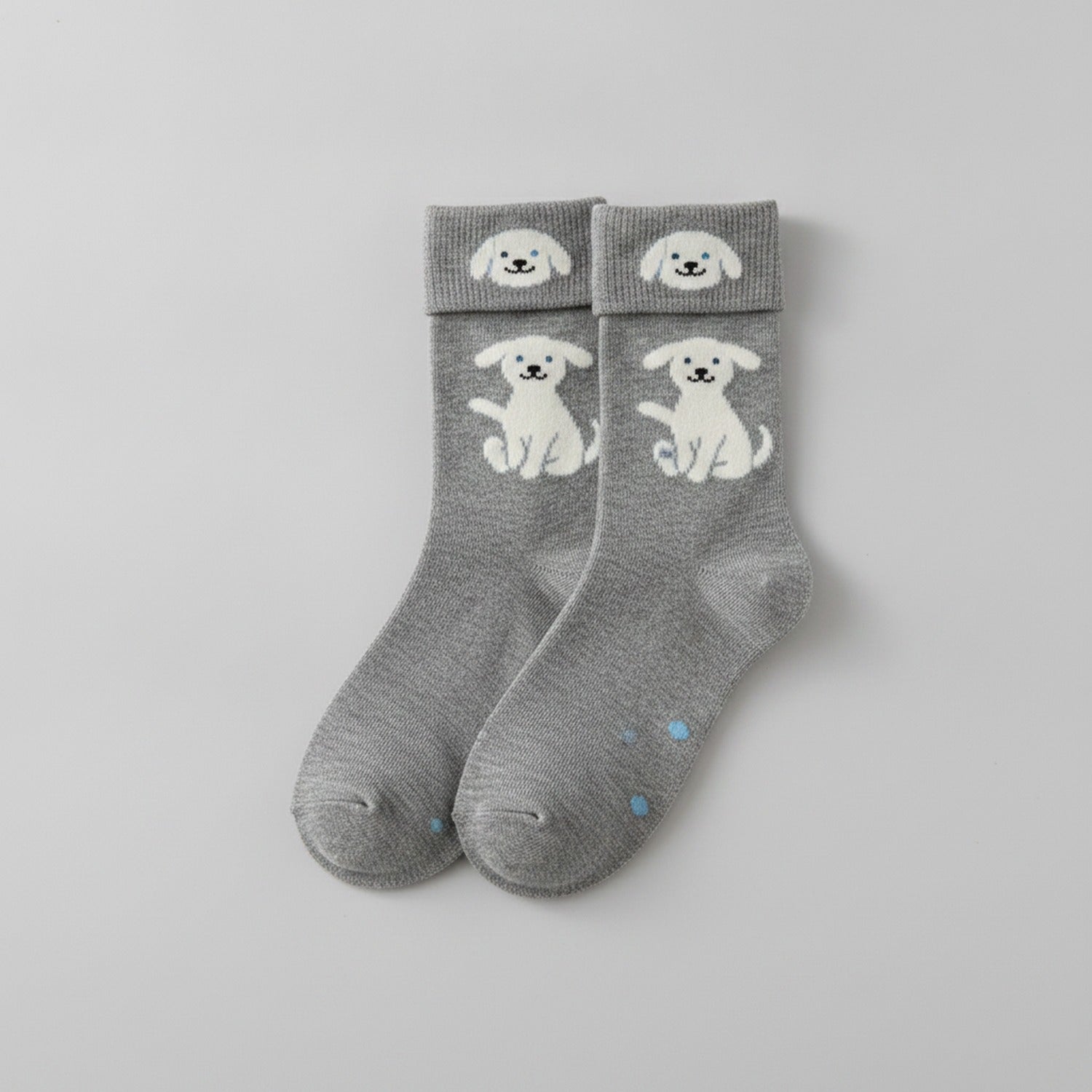 Gray Puppy Print Crew Socks