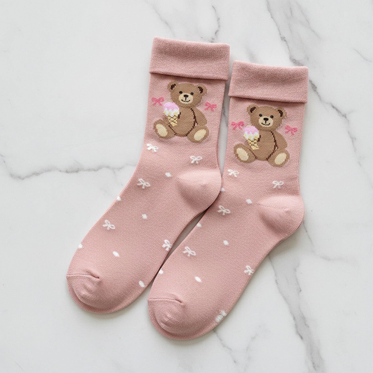 Pink Bear Ice Cream Crew Socks