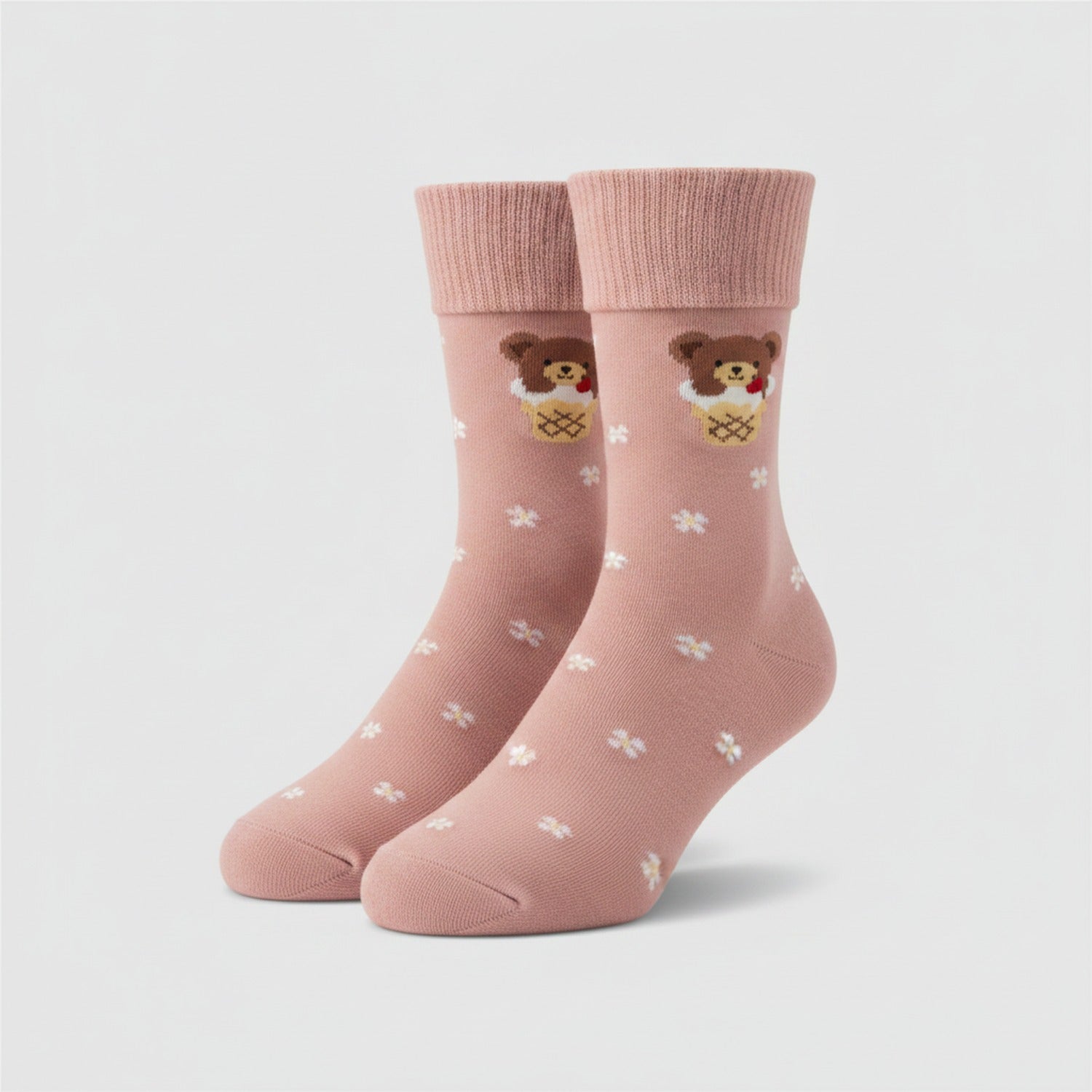 Pink Bear Ice Cream Crew Socks