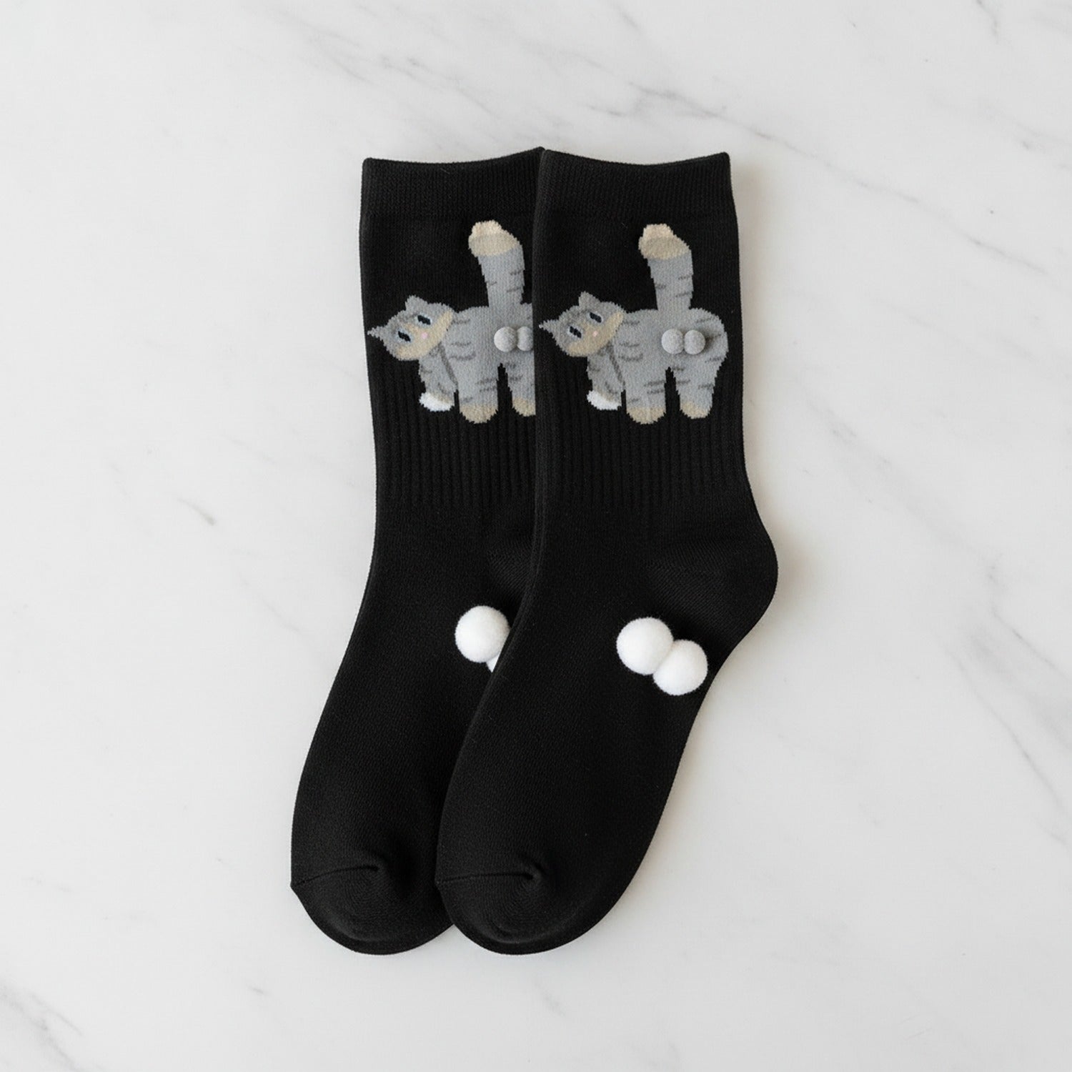 Fox Motif Ankle Socks Two-Pack - Black Cat