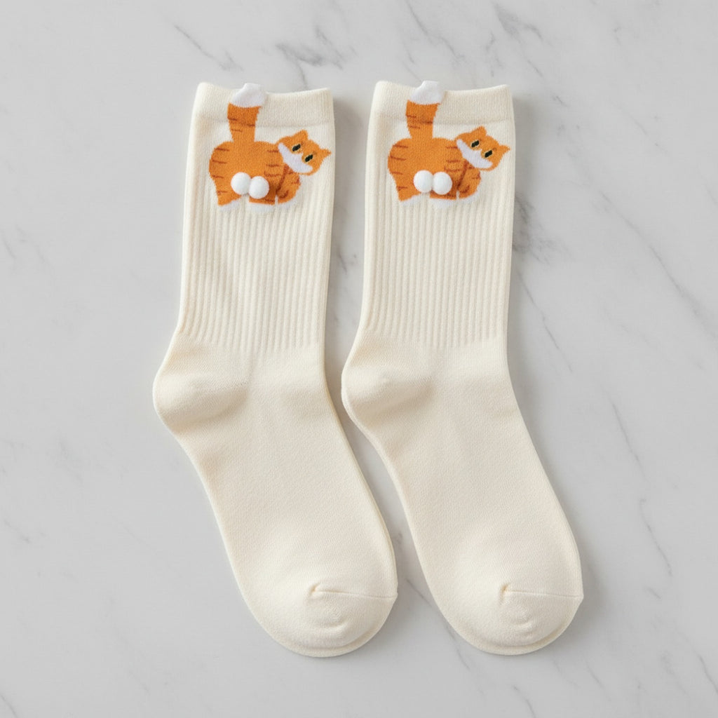 White Cat Butt Ankle Socks