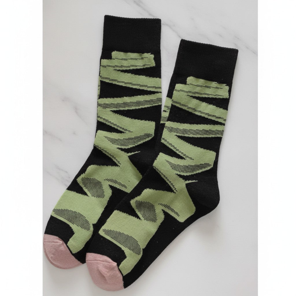 Green Abstract Pattern Crew Socks