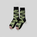 Wavy Crew Socks - Black Base Green Stripe